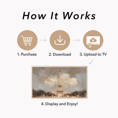 Eiffel Tower Fireworks Frame TV Art displayed on a TV