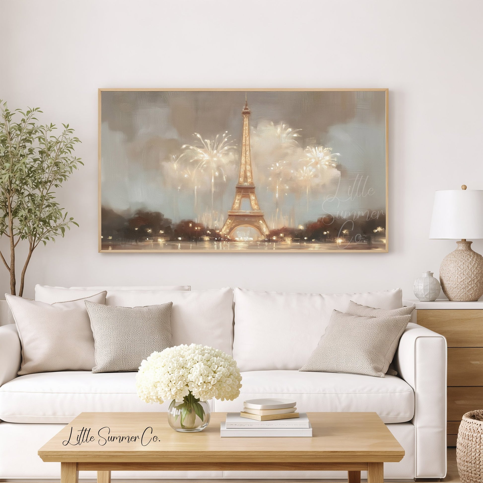 Eiffel Tower Fireworks Frame TV Art displayed on a TV