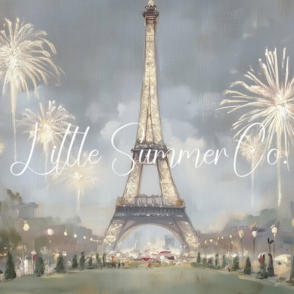 Paris Eiffel Tower Fireworks Night Frame TV Art displayed on a TV