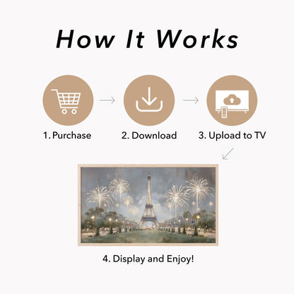Paris Eiffel Tower Fireworks Night Frame TV Art displayed on a TV