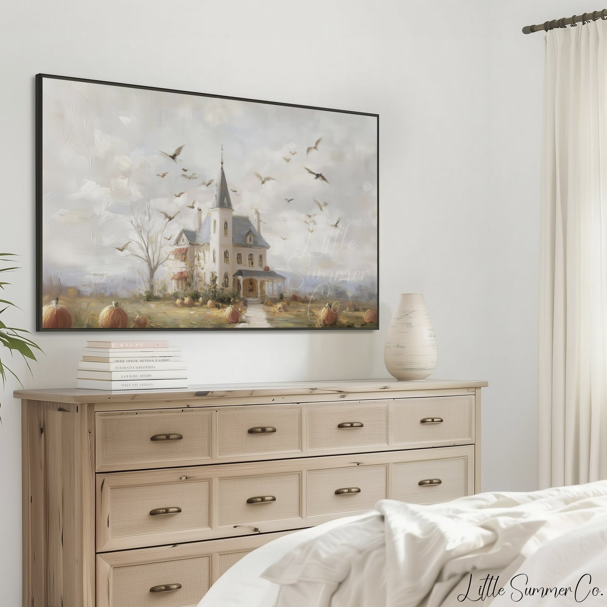 Pumpkin House Bats Frame TV Art displayed on a TV