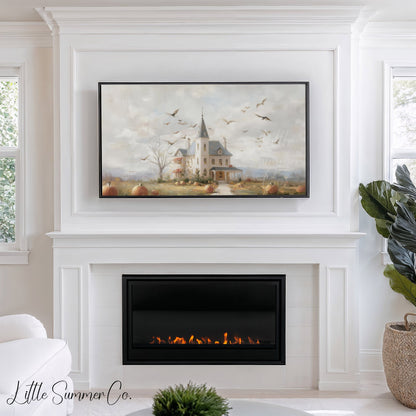 Pumpkin House Bats Frame TV Art displayed on a TV