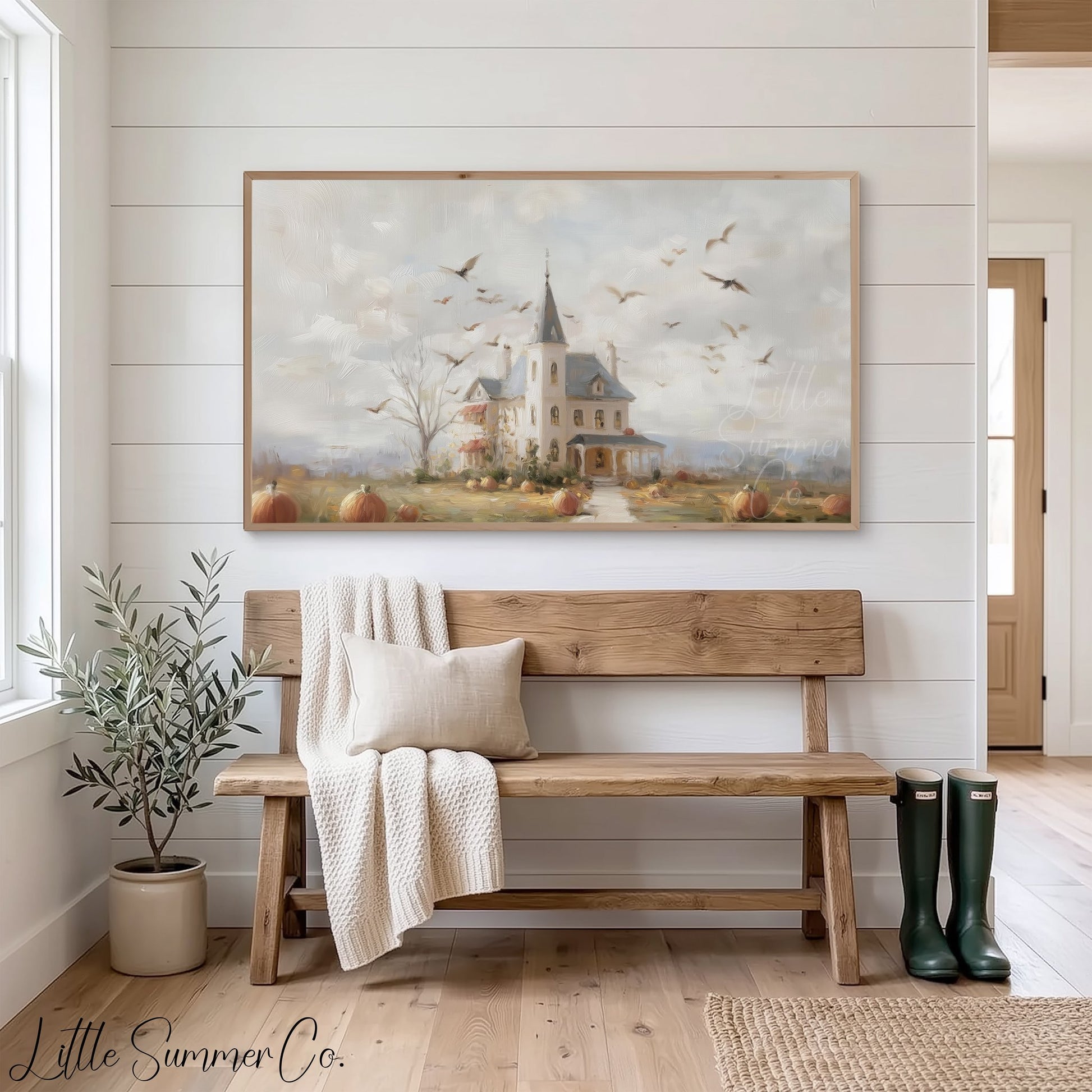 Pumpkin House Bats Frame TV Art displayed on a TV