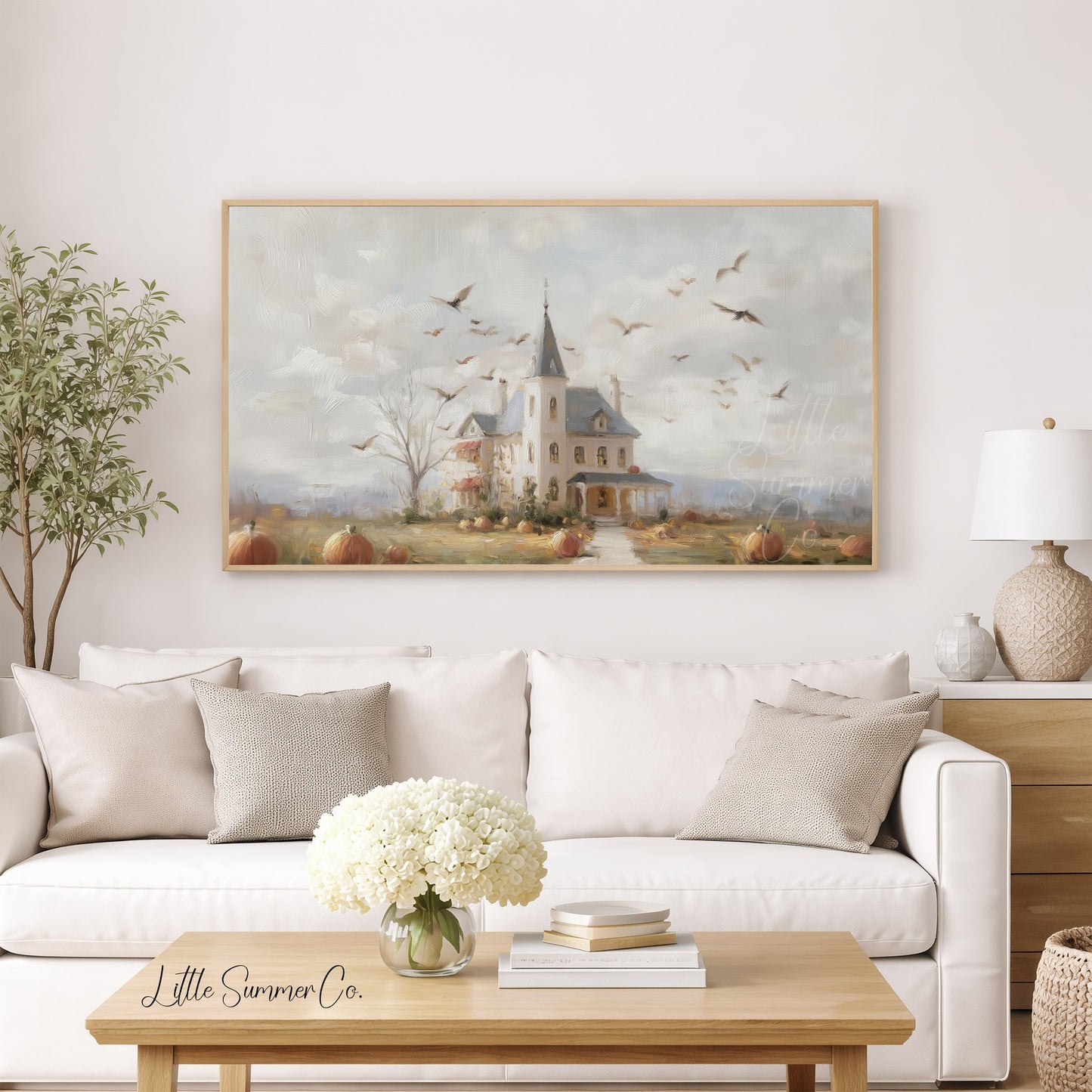 Pumpkin House Bats Frame TV Art displayed on a TV