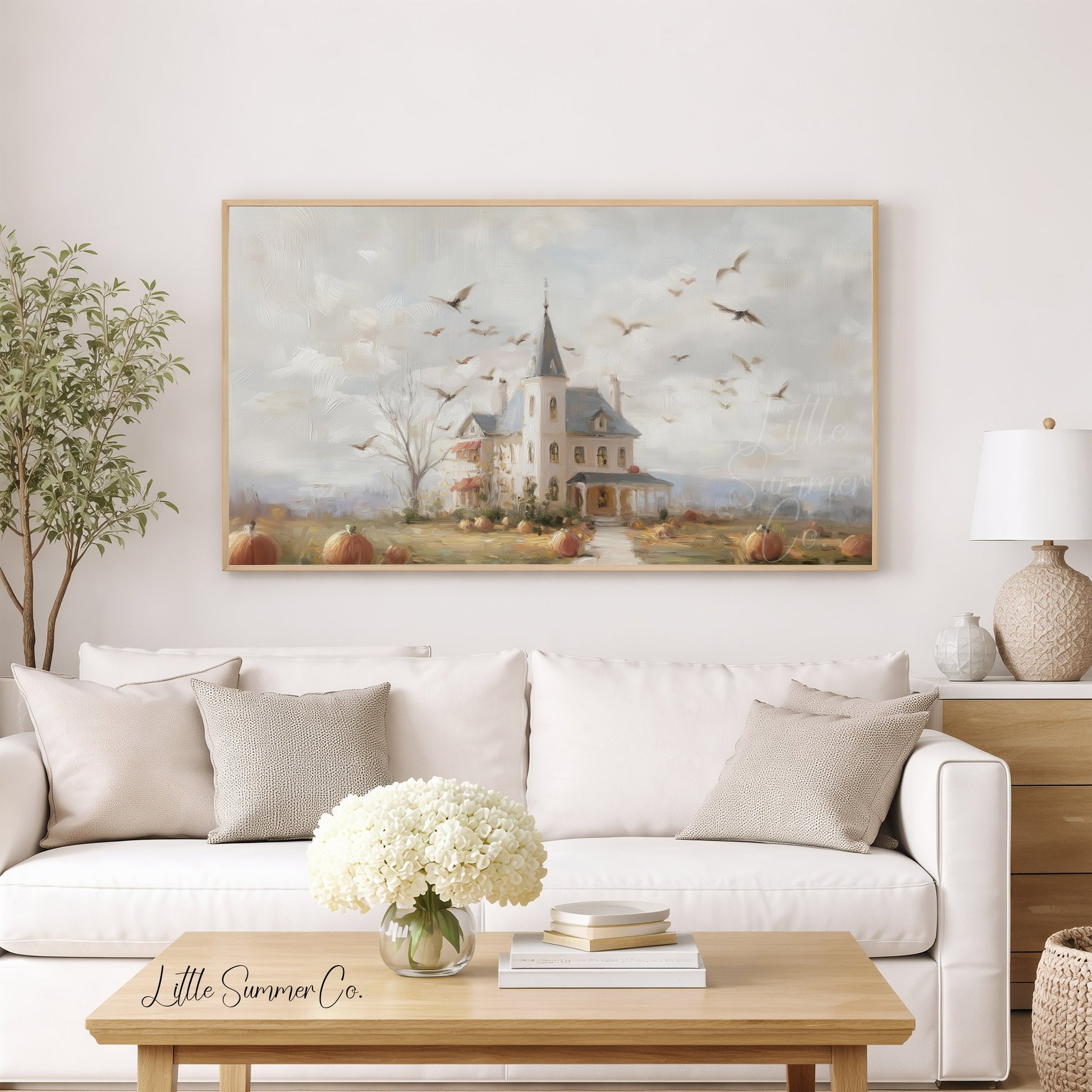 Pumpkin House Bats Frame TV Art displayed on a TV