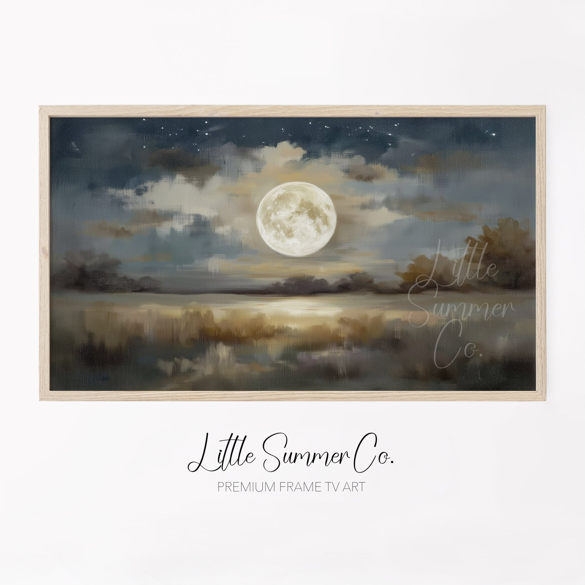 Full Moon Lake Frame TV Art displayed on a TV
