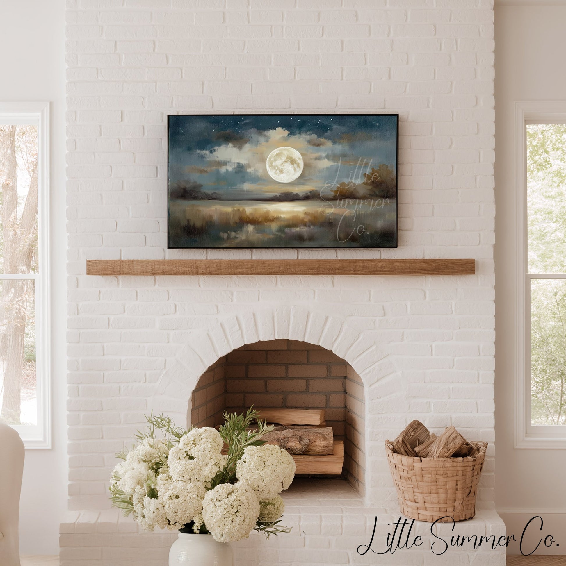 Full Moon Lake Frame TV Art displayed on a TV