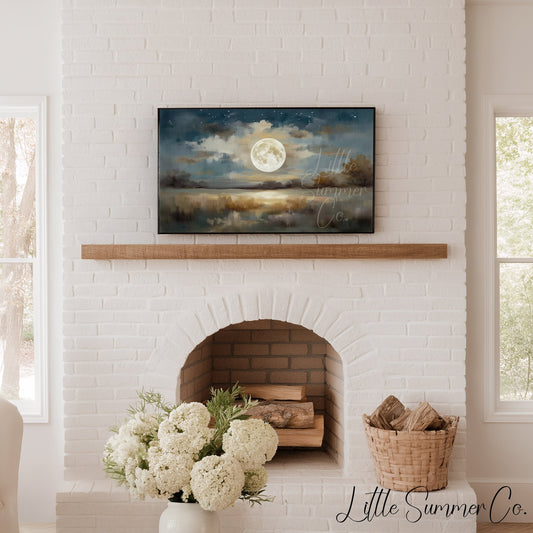 Full Moon Lake Frame TV Art displayed on a TV