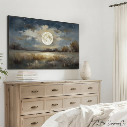 Full Moon Lake Frame TV Art displayed on a TV