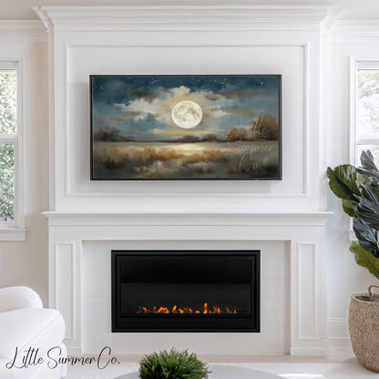 Full Moon Lake Frame TV Art displayed on a TV