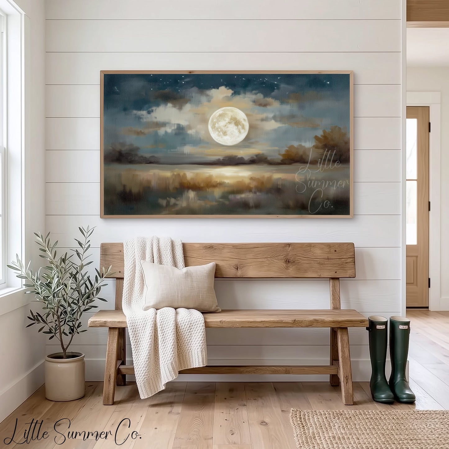 Full Moon Lake Frame TV Art displayed on a TV