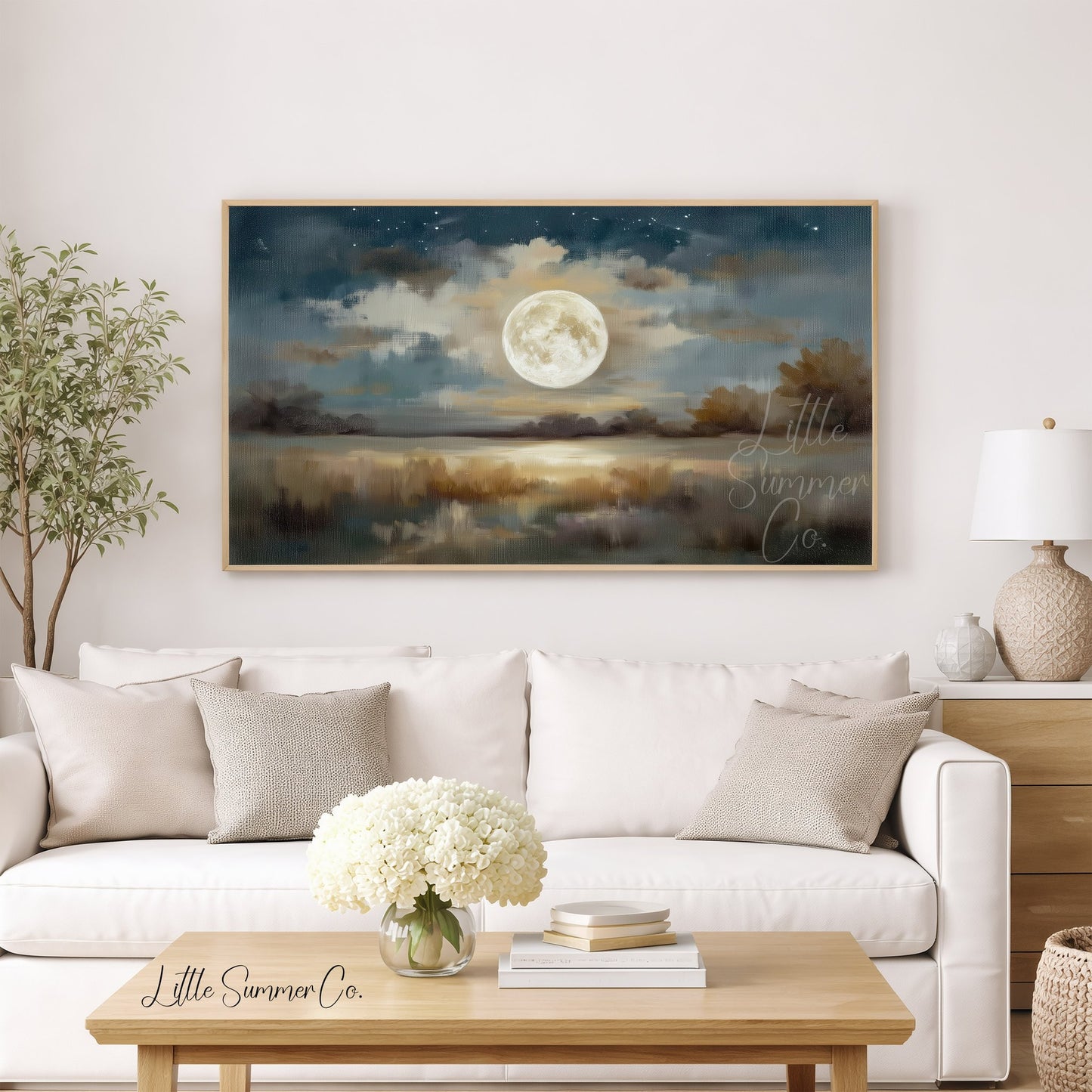 Full Moon Lake Frame TV Art displayed on a TV