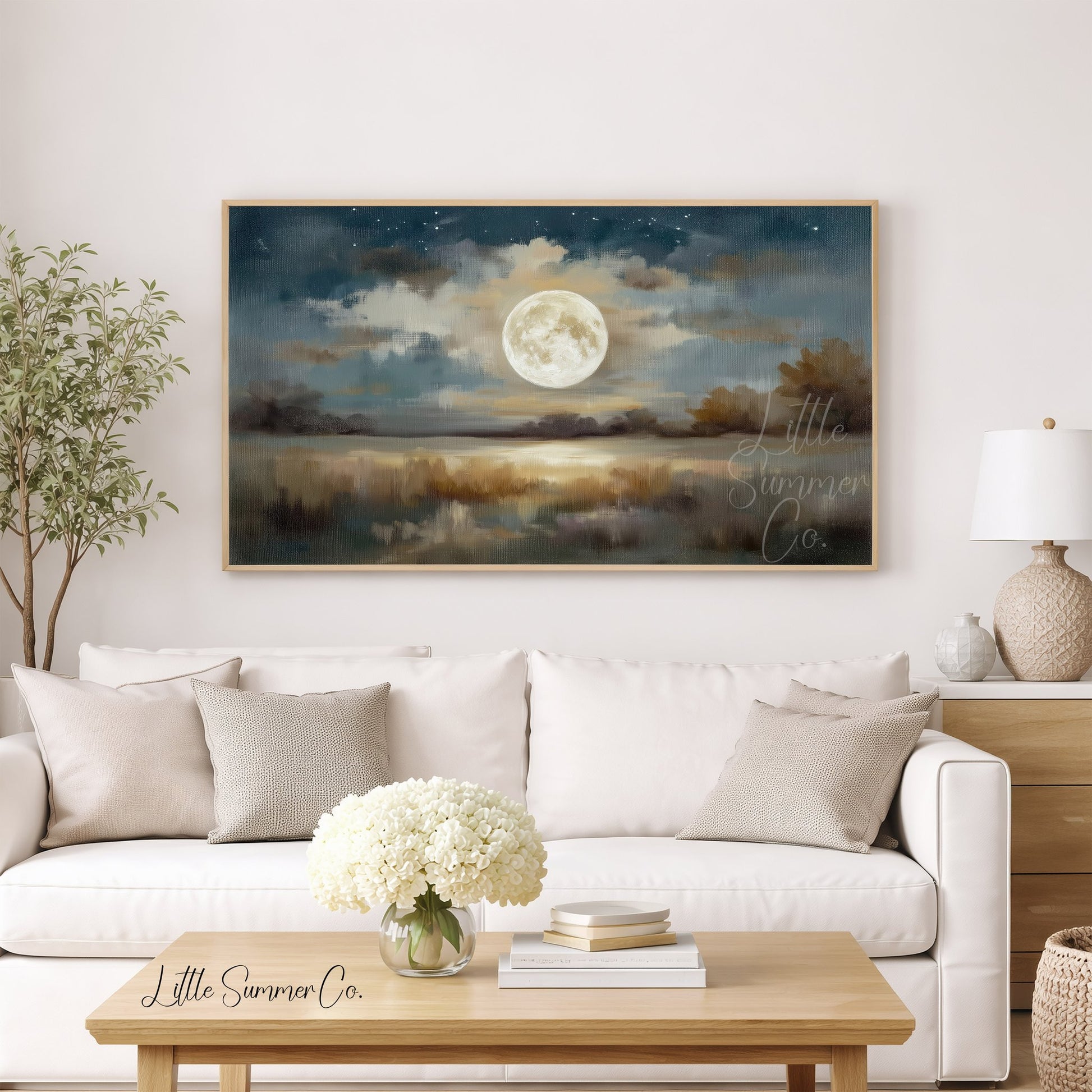 Full Moon Lake Frame TV Art displayed on a TV