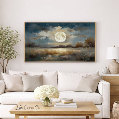 Full Moon Lake Frame TV Art displayed on a TV