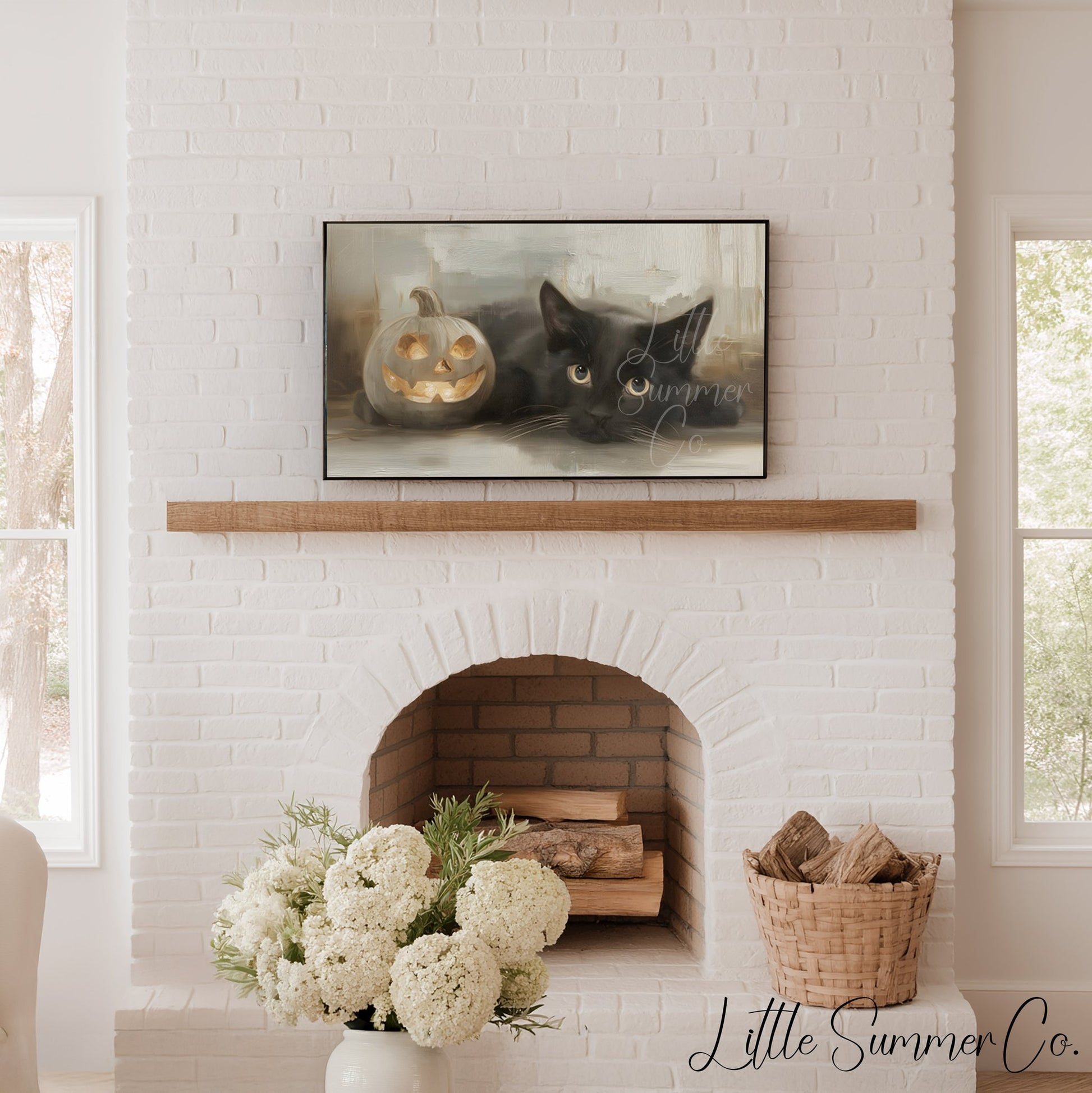 Black Cat Pumpkin Frame TV Art displayed on a TV