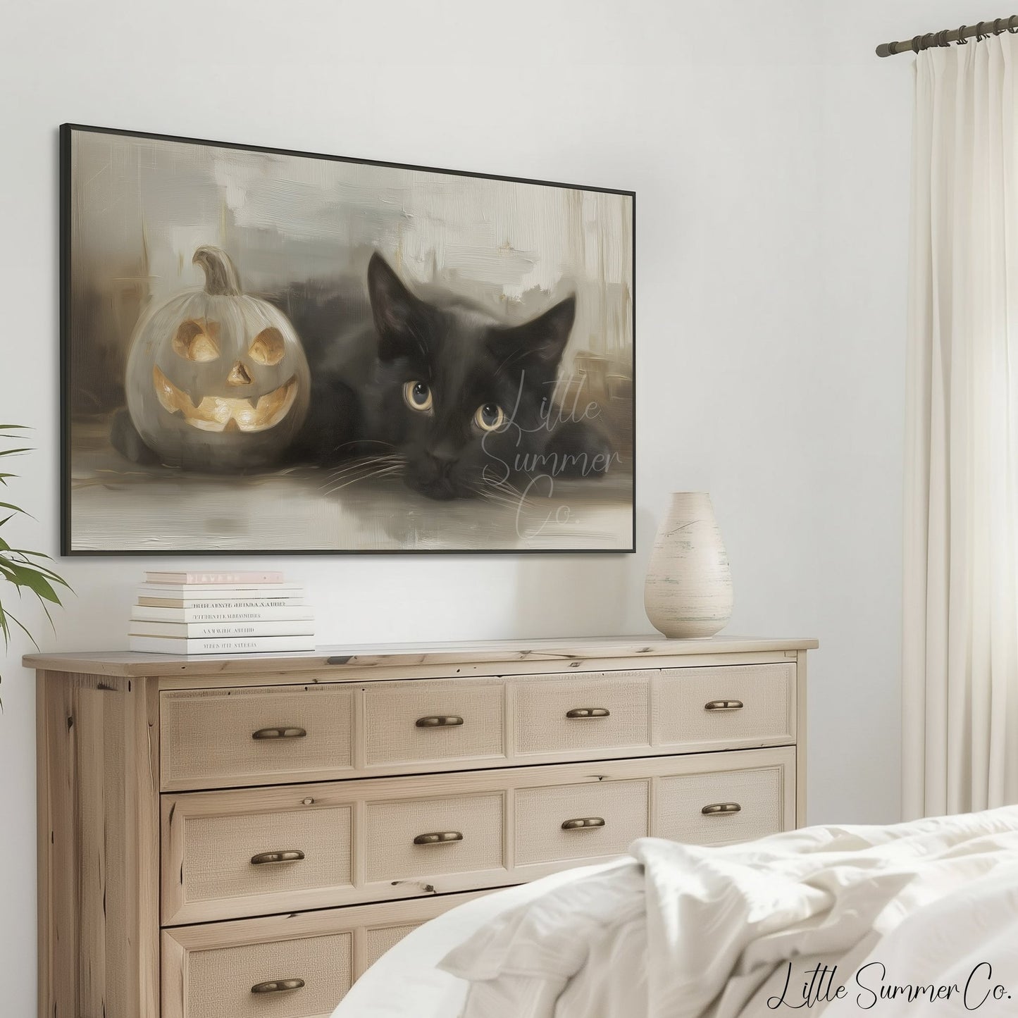 Black Cat Pumpkin Frame TV Art displayed on a TV
