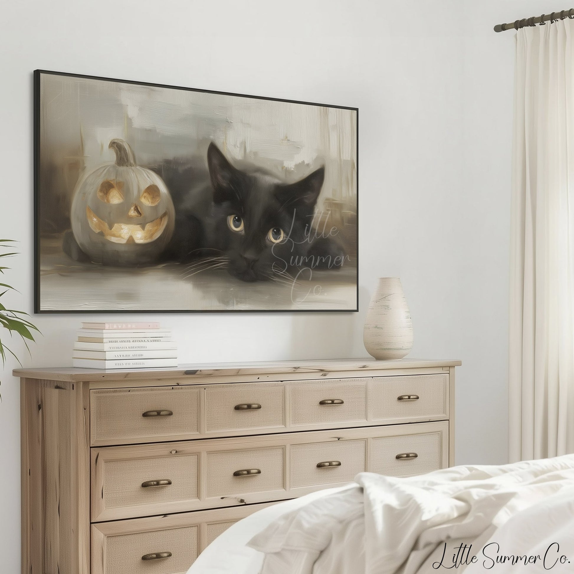 Black Cat Pumpkin Frame TV Art displayed on a TV