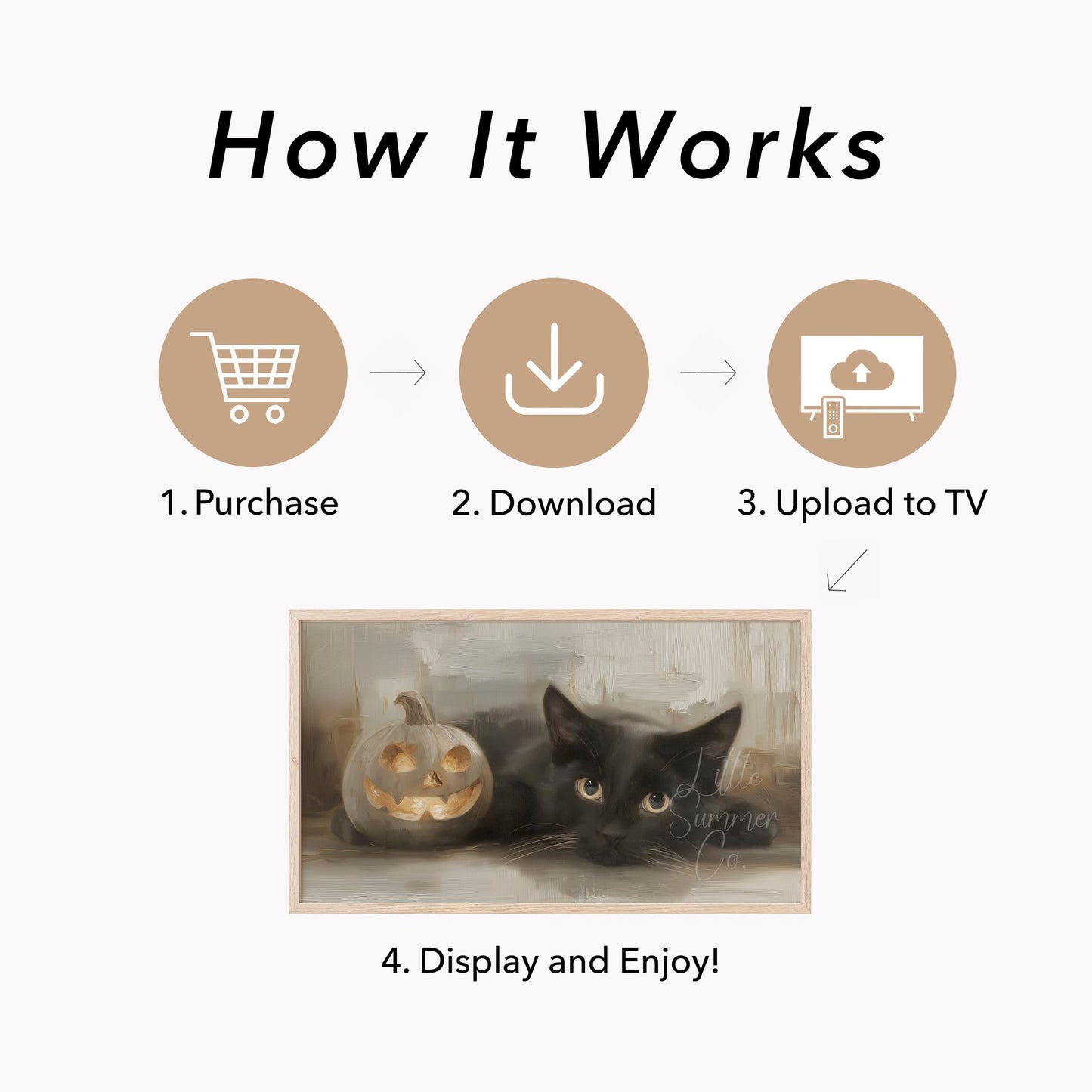 Black Cat Pumpkin Frame TV Art displayed on a TV