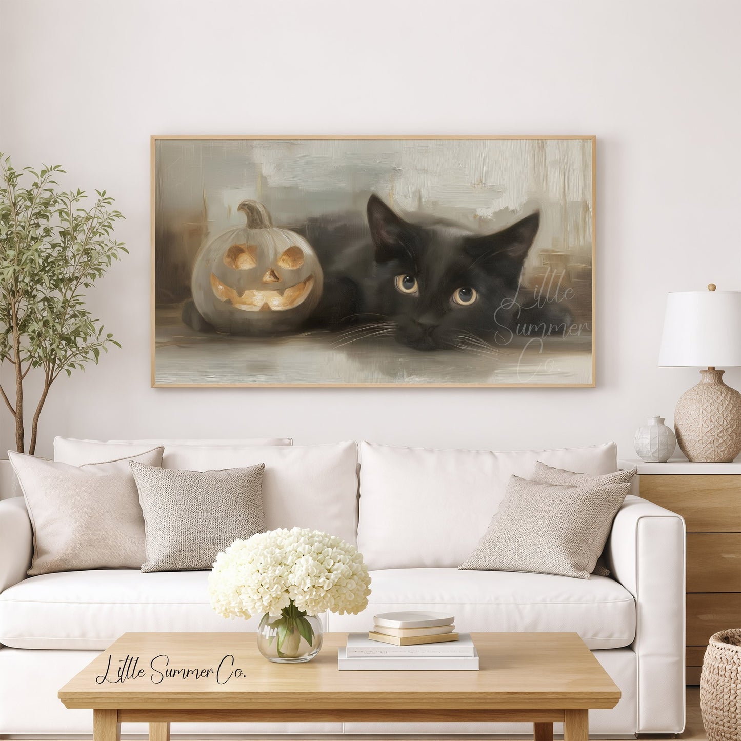 Black Cat Pumpkin Frame TV Art displayed on a TV