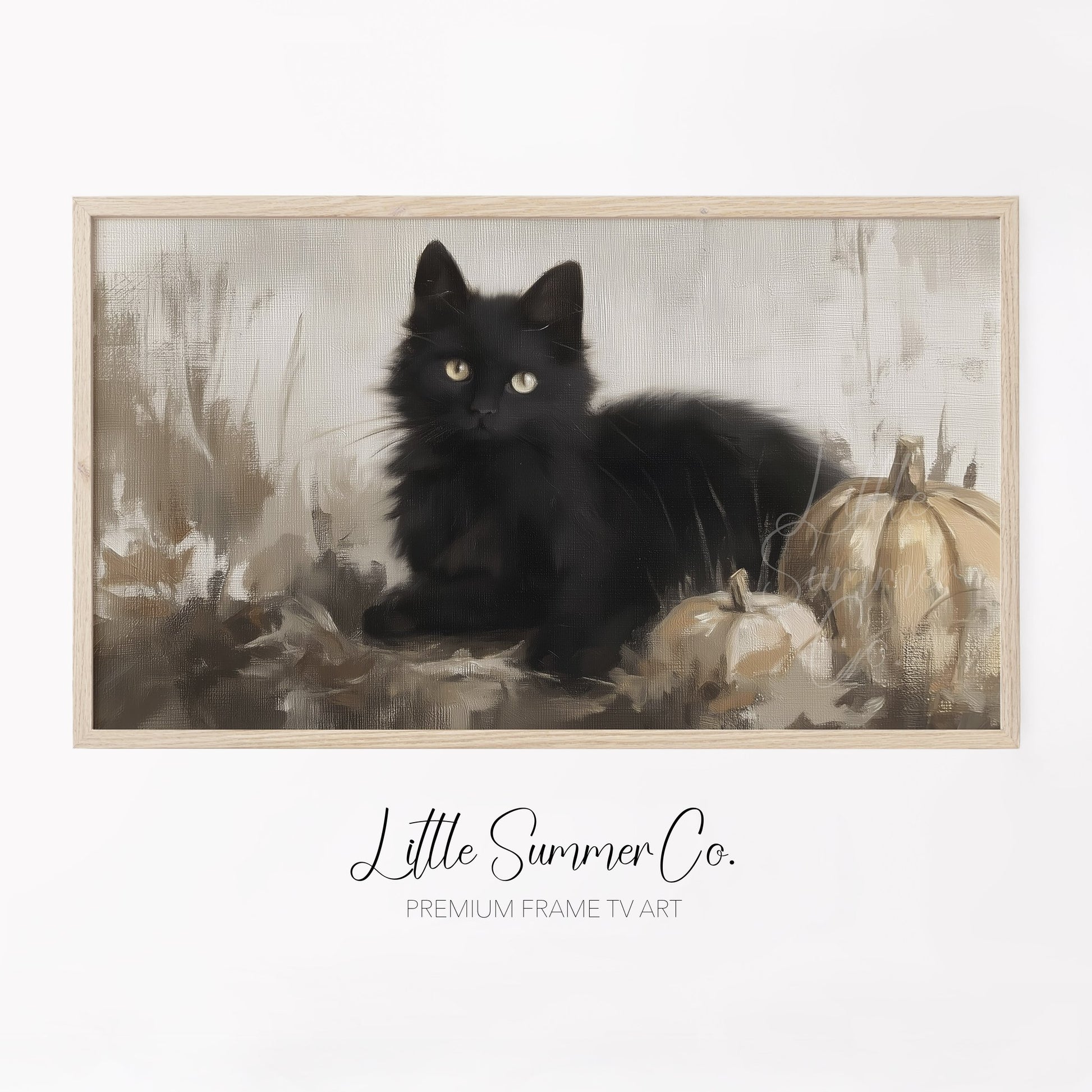 Black Cat Pumpkins Frame TV Art displayed on a TV