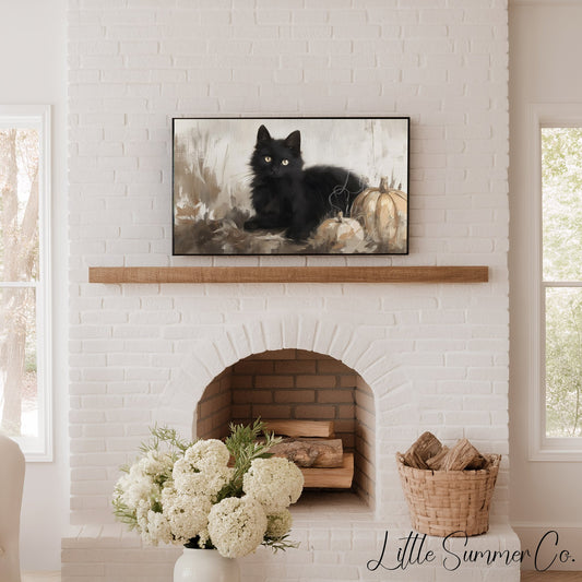 Black Cat Pumpkins Frame TV Art displayed on a TV