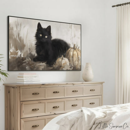Black Cat Pumpkins Frame TV Art displayed on a TV