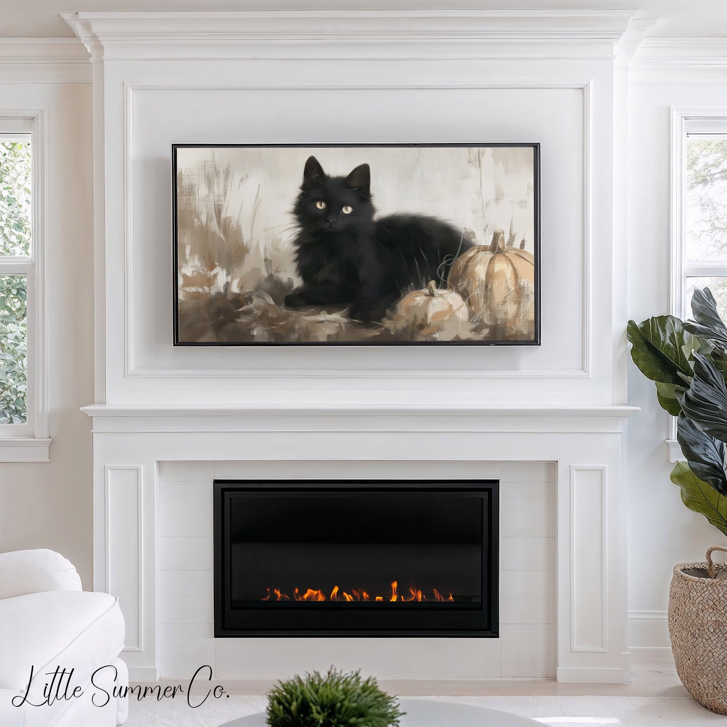 Black Cat Pumpkins Frame TV Art displayed on a TV