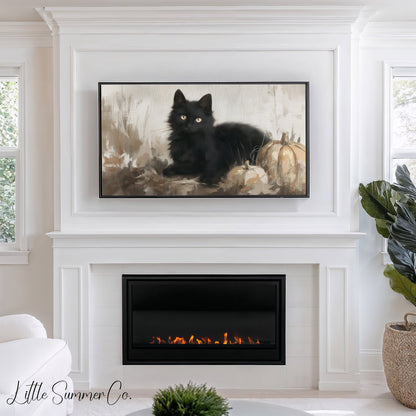 Black Cat Pumpkins Frame TV Art displayed on a TV