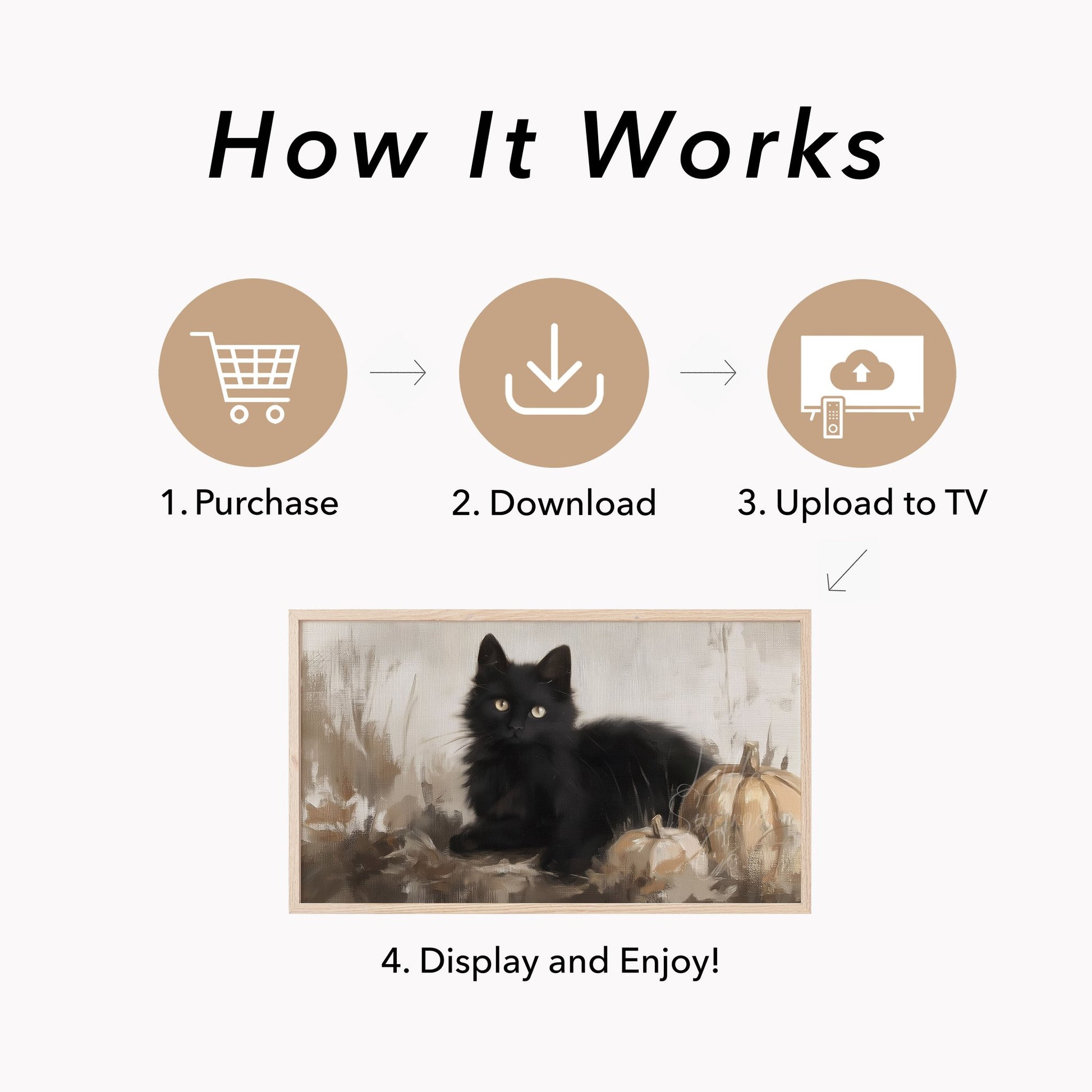 Black Cat Pumpkins Frame TV Art displayed on a TV