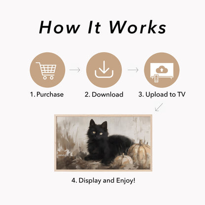 Black Cat Pumpkins Frame TV Art displayed on a TV