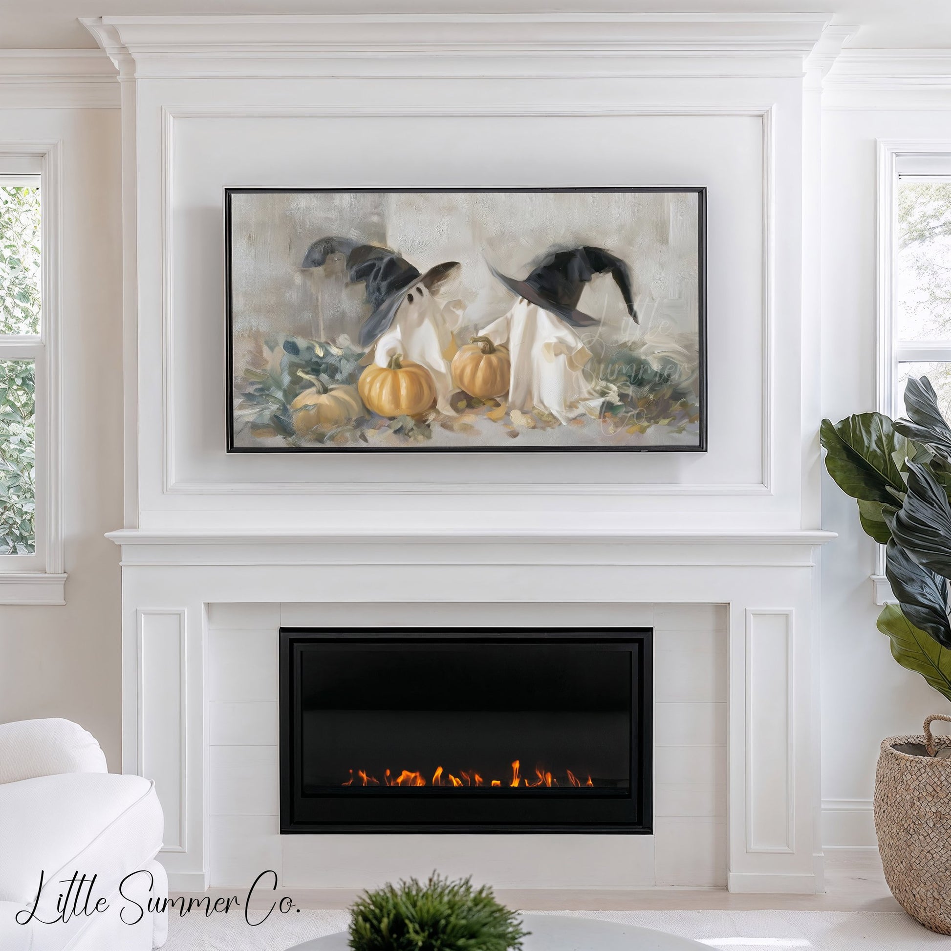 Witch Hat Ghosts Frame TV Art displayed on a TV