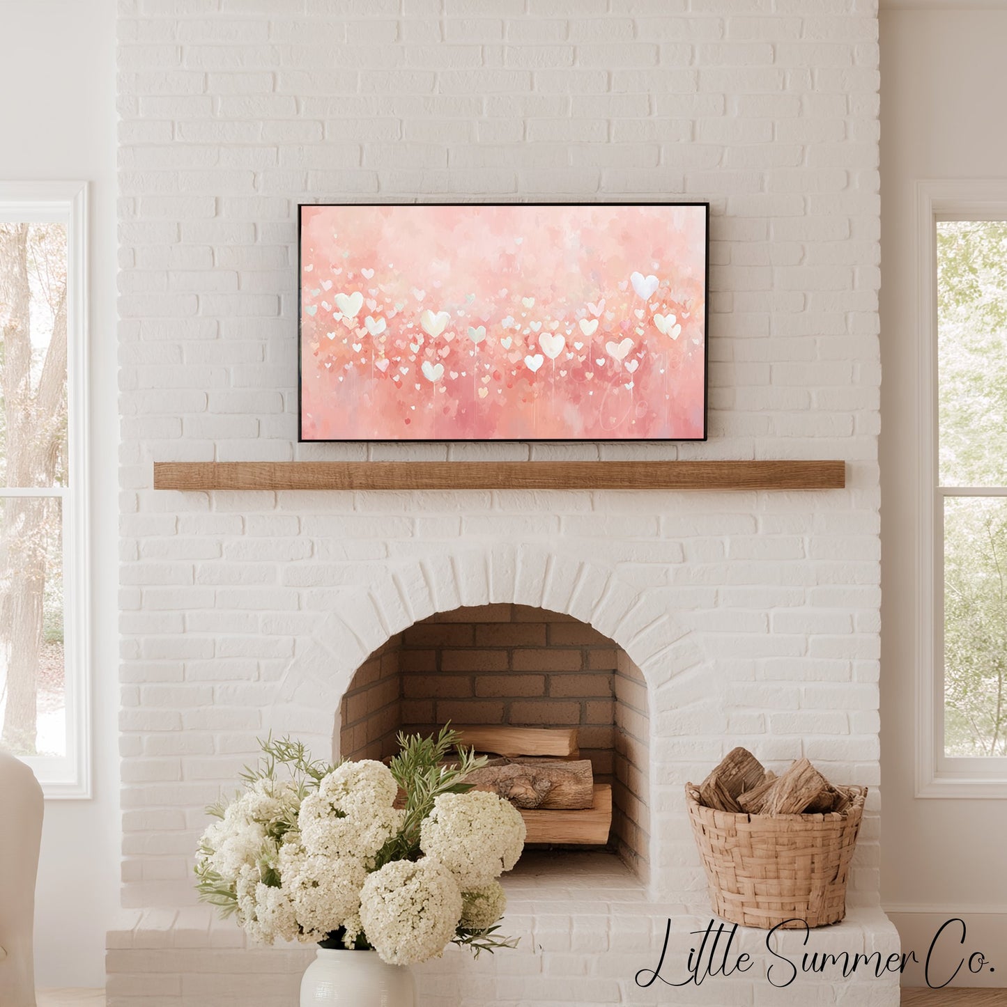 Pink Hearts Frame TV Art displayed on a TV