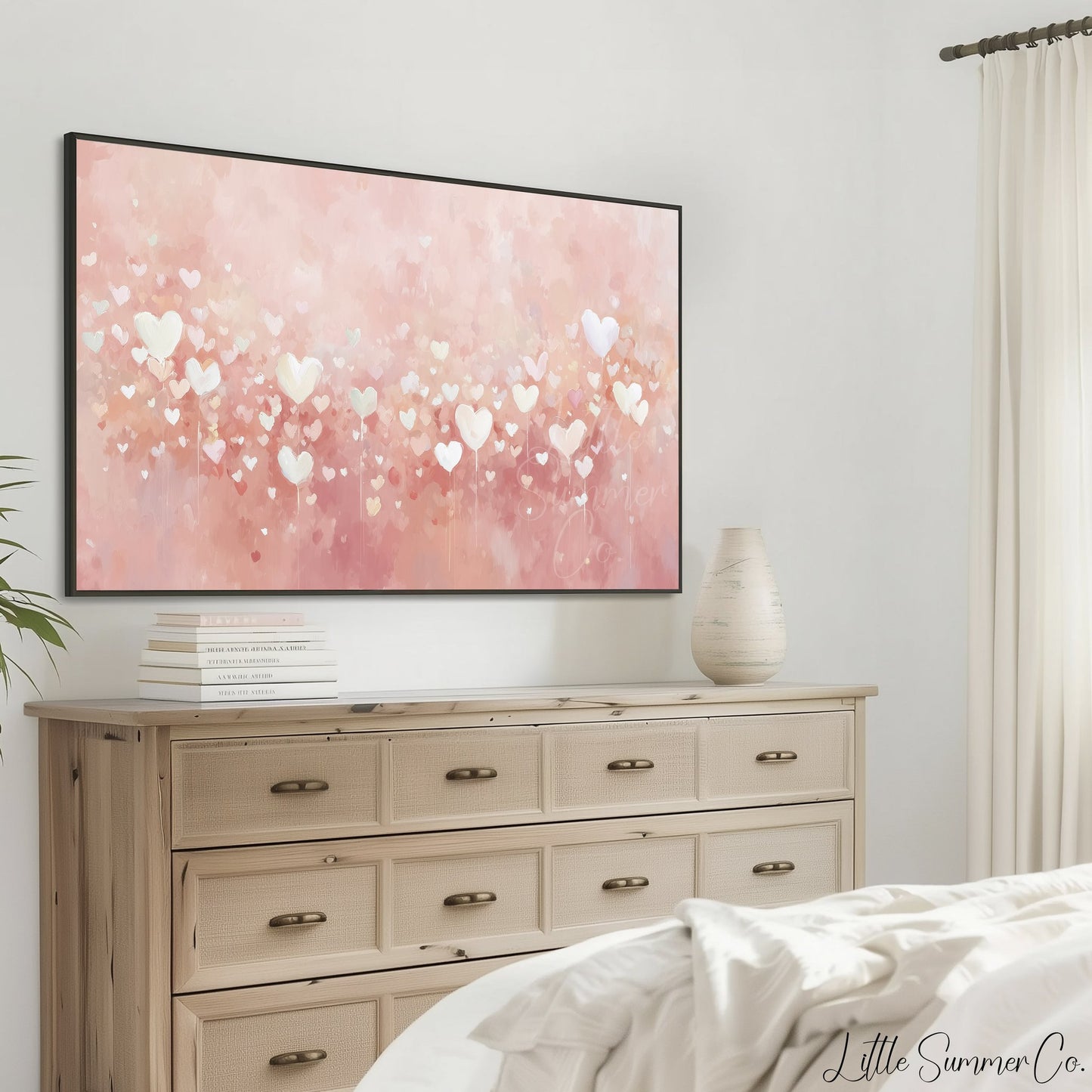 Pink Hearts Frame TV Art displayed on a TV