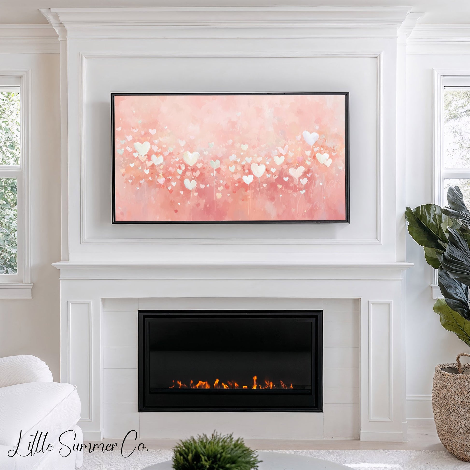 Pink Hearts Frame TV Art displayed on a TV