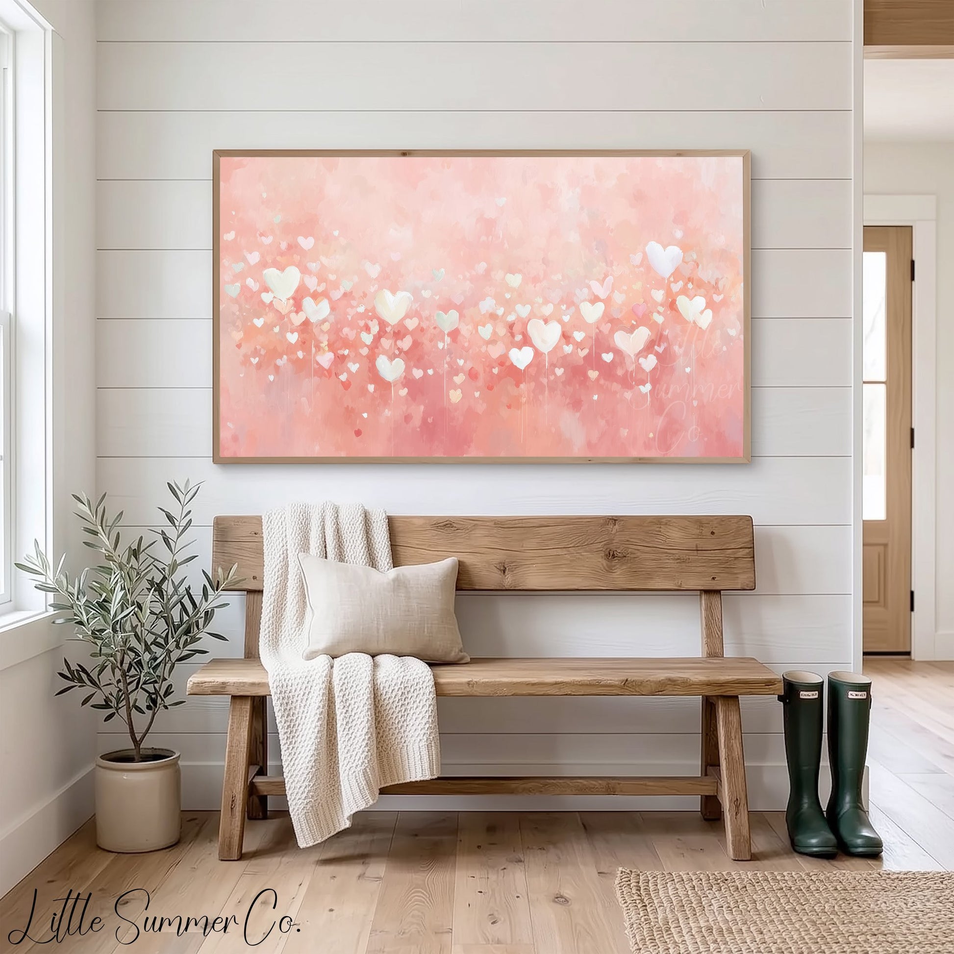 Pink Hearts Frame TV Art displayed on a TV