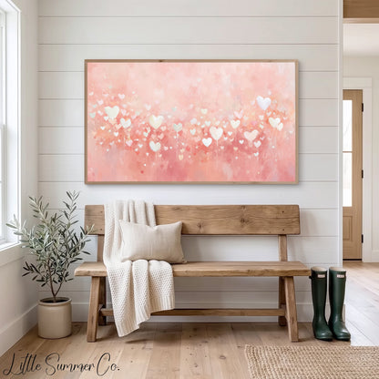 Pink Hearts Frame TV Art displayed on a TV