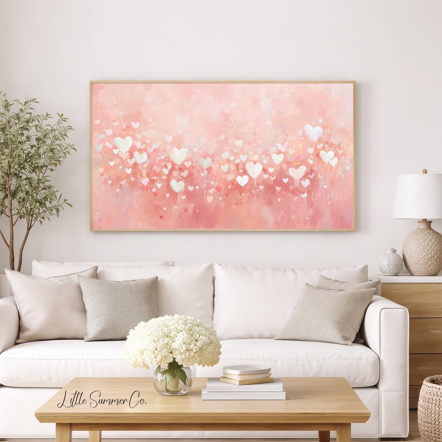 Pink Hearts Frame TV Art displayed on a TV