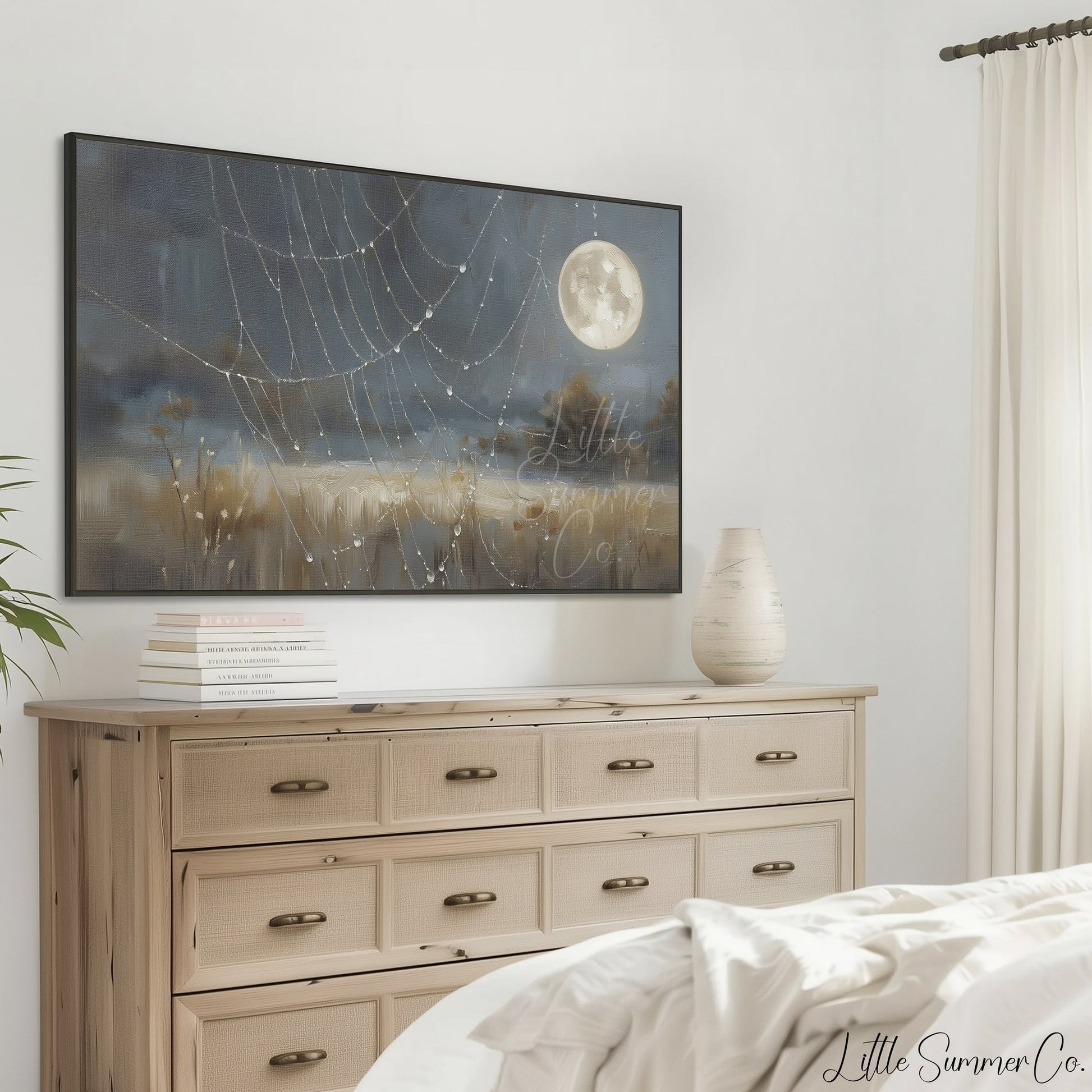 Spiderweb Full Moon Frame TV Art displayed on a TV