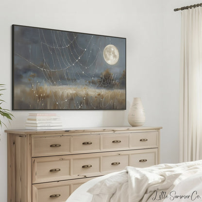 Spiderweb Full Moon Frame TV Art displayed on a TV
