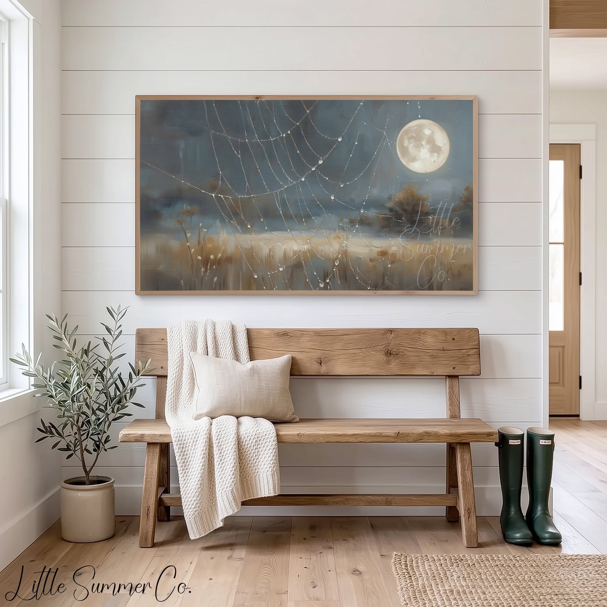 Spiderweb Full Moon Frame TV Art displayed on a TV