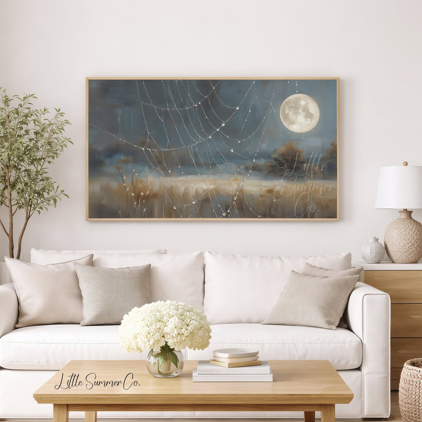Spiderweb Full Moon Frame TV Art displayed on a TV