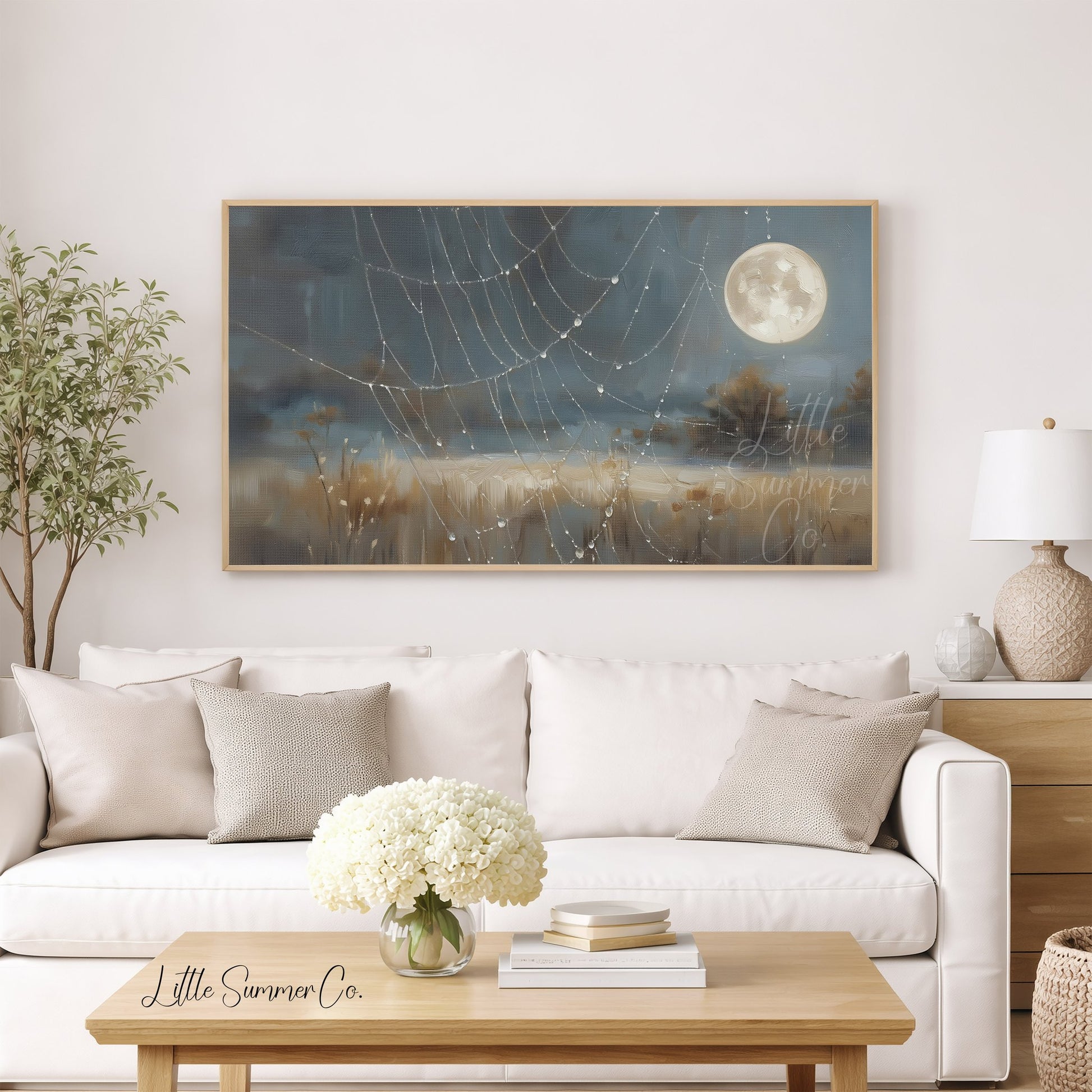 Spiderweb Full Moon Frame TV Art displayed on a TV
