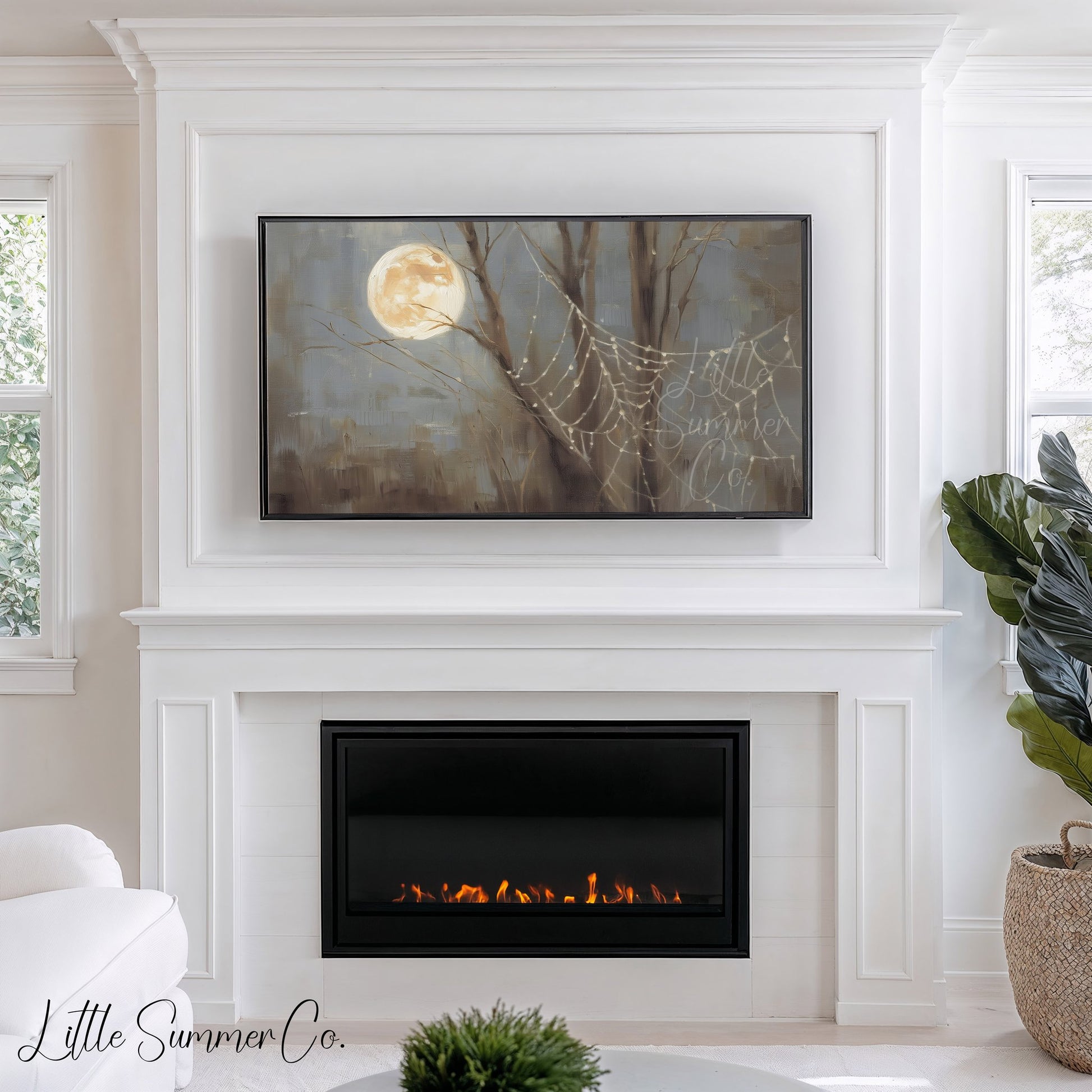 Moon Spider Web Frame TV Art displayed on a TV