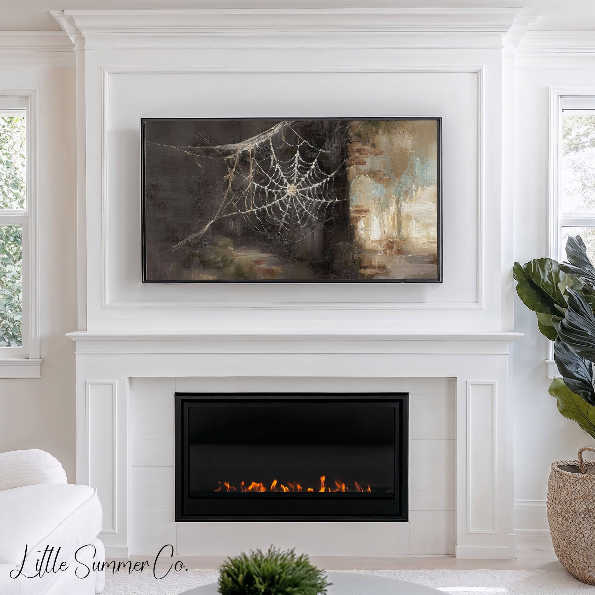 Cobweb Corner Frame TV Art displayed on a TV