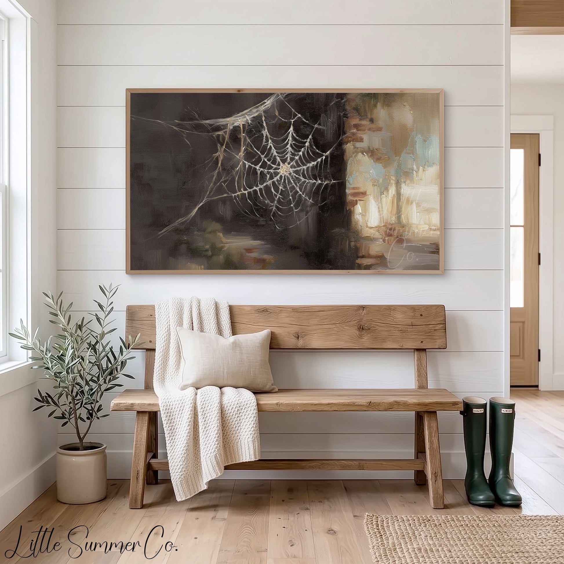 Cobweb Corner Frame TV Art displayed on a TV