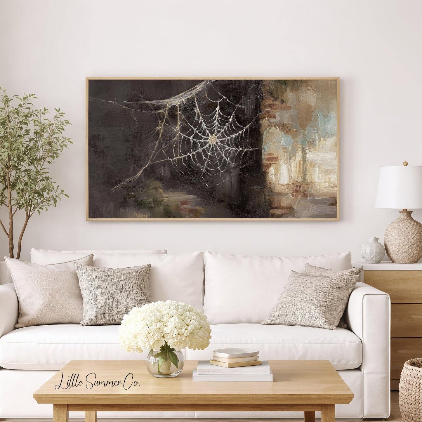 Cobweb Corner Frame TV Art displayed on a TV