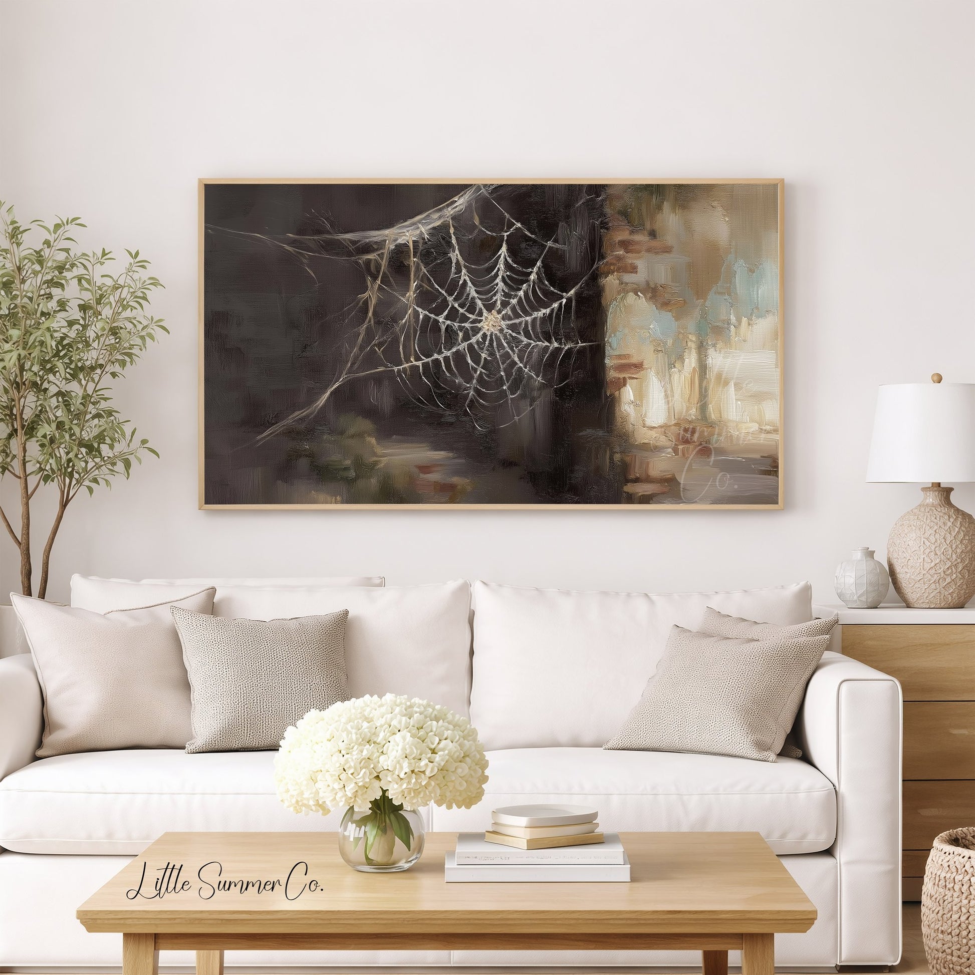 Cobweb Corner Frame TV Art displayed on a TV