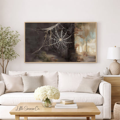 Cobweb Corner Frame TV Art displayed on a TV