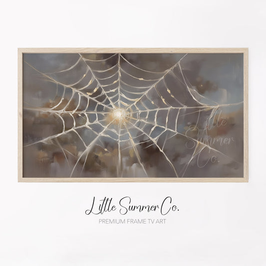 Sunlit Spider Web Frame TV Art displayed on a TV