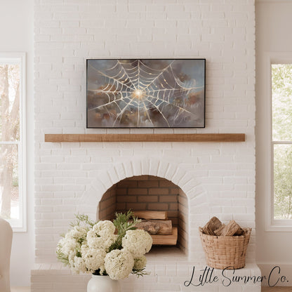 Sunlit Spider Web Frame TV Art displayed on a TV